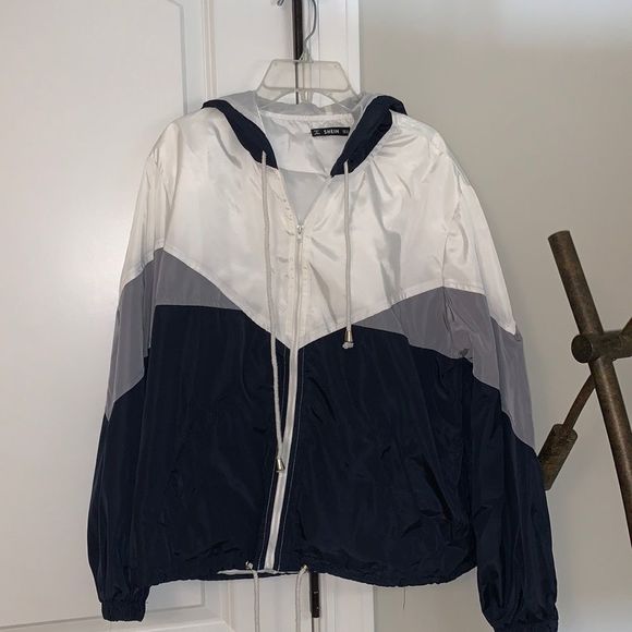 SHEIN | Jackets & Coats | Sheindrawstring Colorblock Windjacket White ...